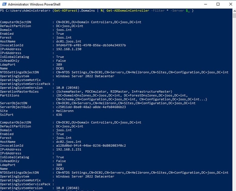 Viewing domain controller information in PowerShell.