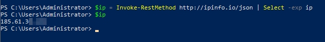 Displaying the external IP address of the default gateway in PowerShell