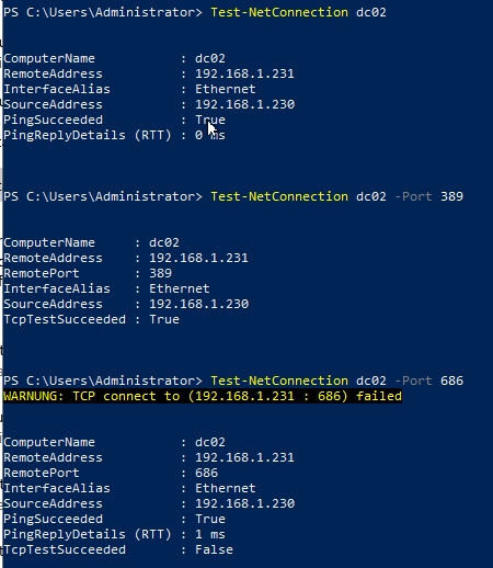 Verifying network connections between domain controllers in PowerShell.