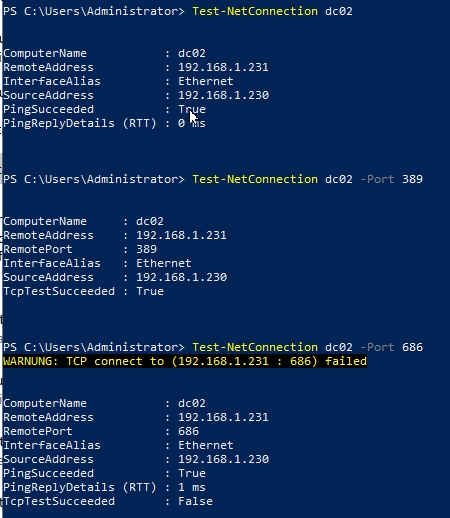 Überprüfen von Netzwerkverbindungen zwischen Domänencontrollern in der PowerShell