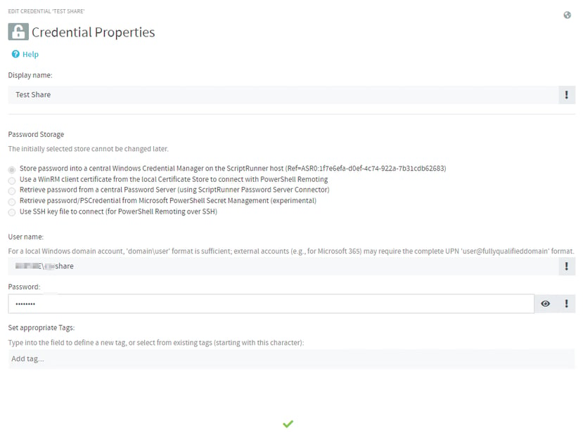 Screenshot Credential Properties