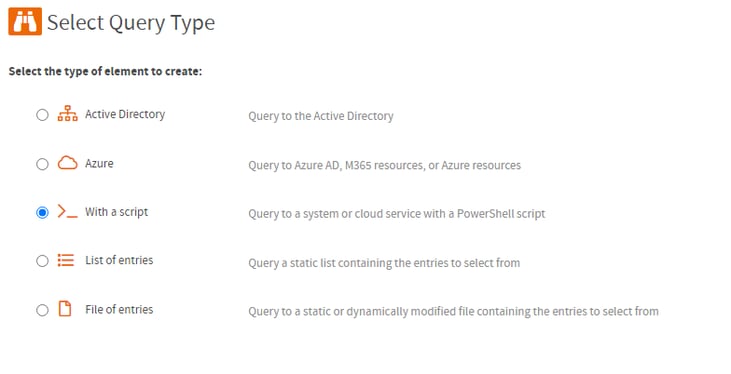 Create Query - Select Querytype 'with a Script'