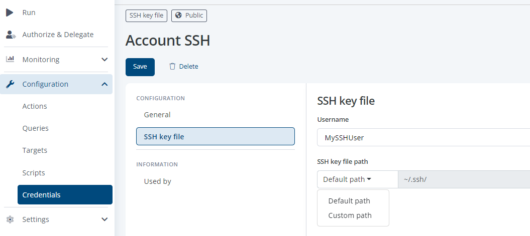 Secure Shell SSH key file path anlegen