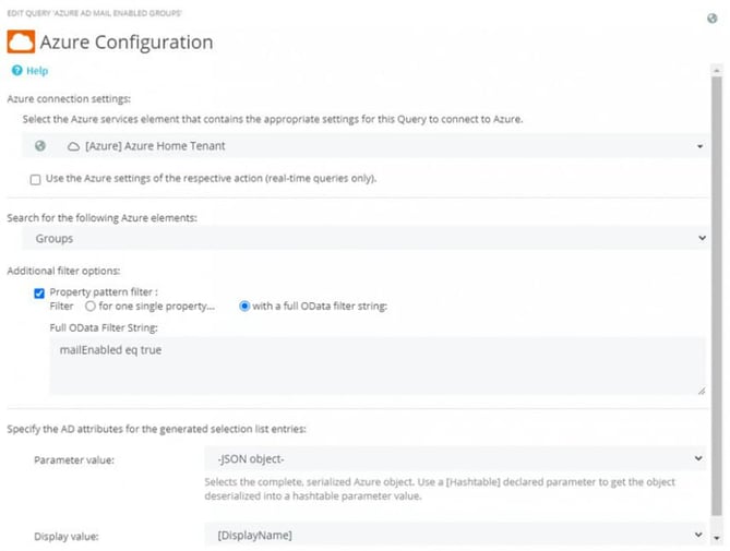 Screenshot of the Azure Configuration in the ScriptRunner Admin App.