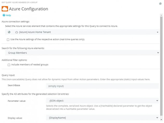 Screenshot of the Azure Configuration in the ScriptRunner Admin App. 