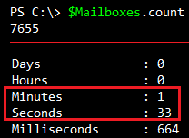 Screenshot: Execution time for Get-Mailbox