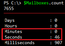 Screenshot: Execution time for Get-ExOMailbox
