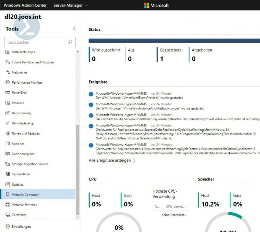 Screenshot des Windows Admin Centers